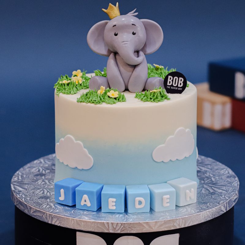 Baby Elephant Birthday Cake in Blue